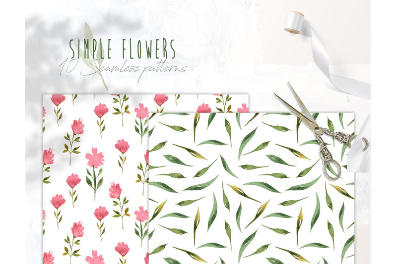 watercolor-floral-seamless-patterns-on-white-background