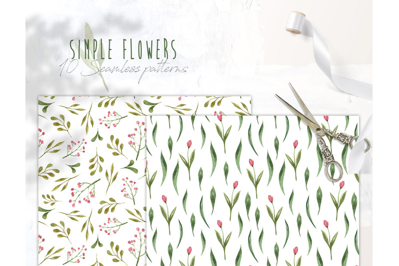 watercolor-floral-seamless-patterns-on-white-background