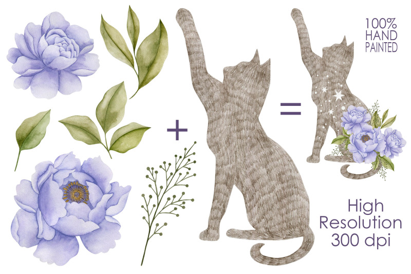 watercolor-cats-and-flowers-clipart