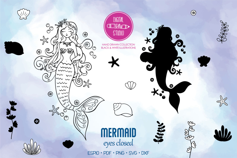 mermaid-eyes-closed-sea-princess-sea-shell-aquatic-plants