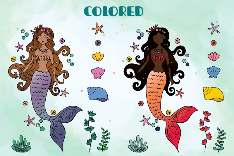colored-mermaid-eyes-closed-princess-sea-shell-aquatic-plants