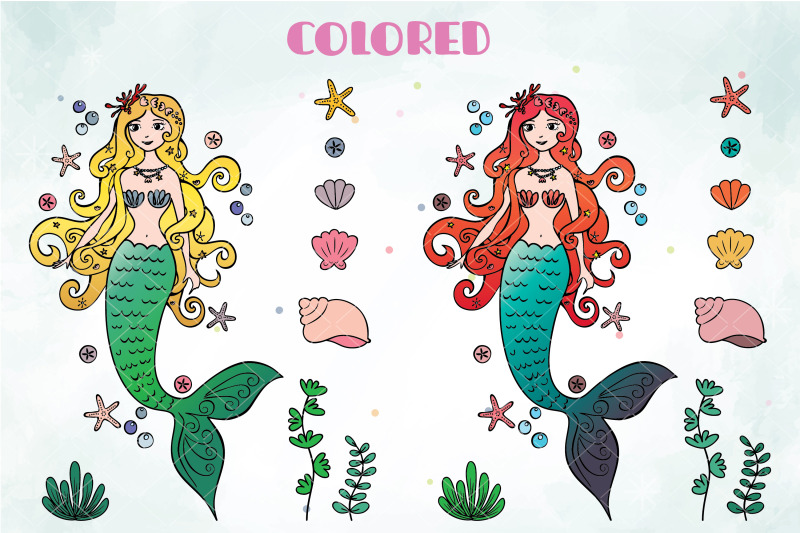 colored-mermaid-eyes-opened-princess-sea-shell-aquatic-plants