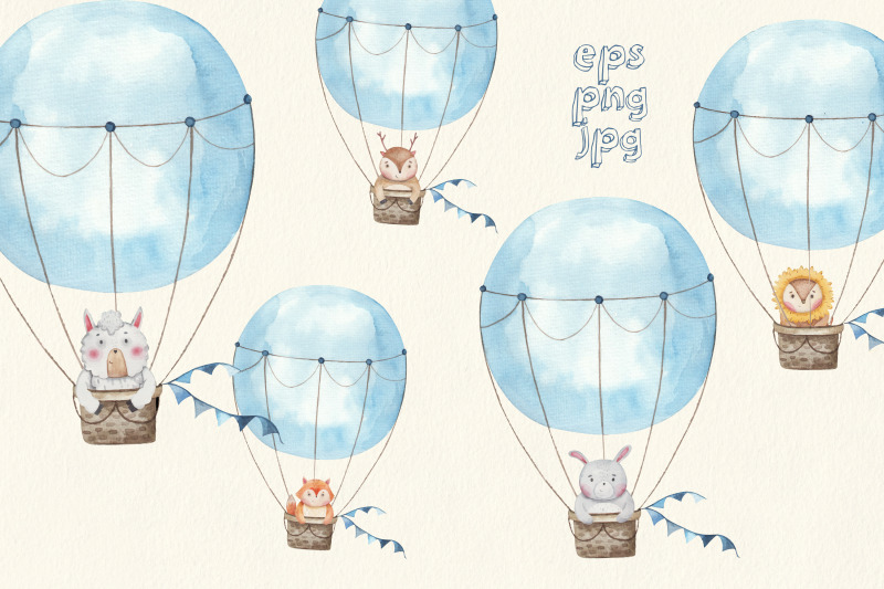 set-of-cute-watercolor-traced-animals-in-air-balloons