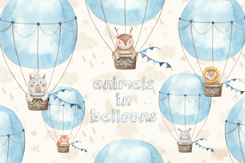 set-of-cute-watercolor-traced-animals-in-air-balloons