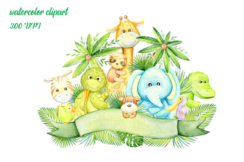 jungle-watercolor-clip-art-safari-animal-woodland-animals-kids-subl
