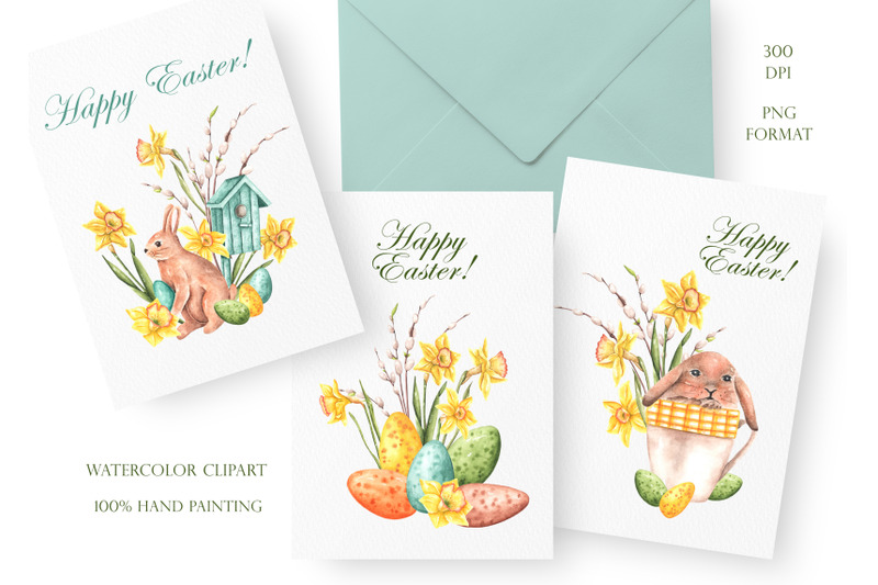 happy-easter-watercolor-clipart-easter-bunny-easter-eggs-daffodils