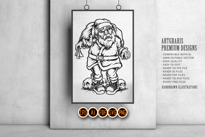 monochrome-santa-claus-zombie-merry-christmas