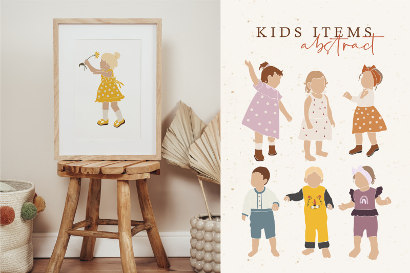 boho-kids-clipart-abstract-kids-silhouette-nursery-kids-elements