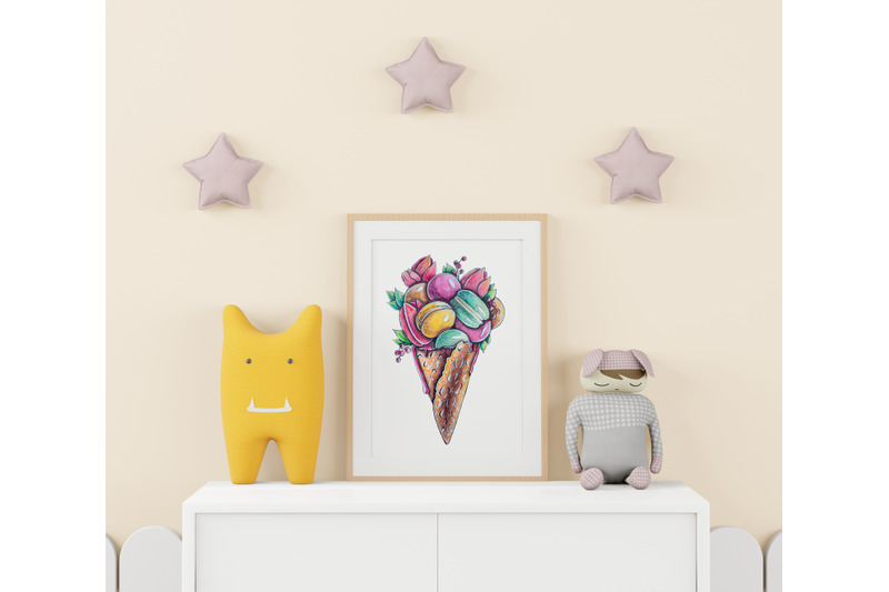 ice-cream-macarons-watercolor-hand-painted-clipart