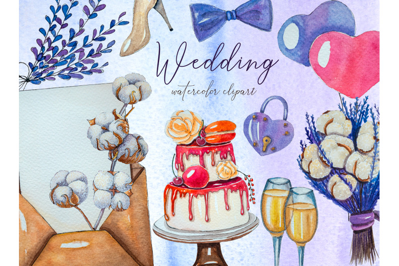 lavender-wedding-watercolor-clipart-with-cotton-flowers