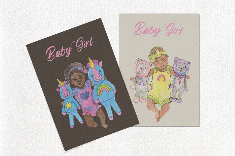 baby-girls-clipart-watercolor-illustrations-seamless-patterns