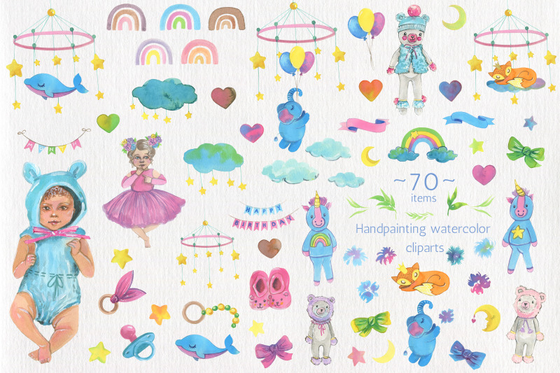 baby-girls-clipart-watercolor-illustrations-seamless-patterns