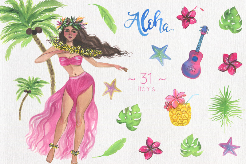 aloha-clipart-watercolor-tropical-design-hawaiian-style