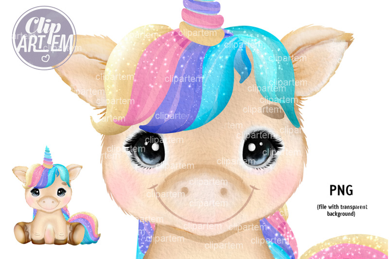 sweet-girl-unicorn-watercolor-baby-clip-art-png-sublimation