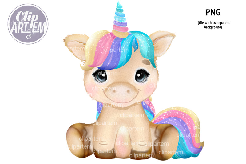 sweet-girl-unicorn-watercolor-baby-clip-art-png-sublimation