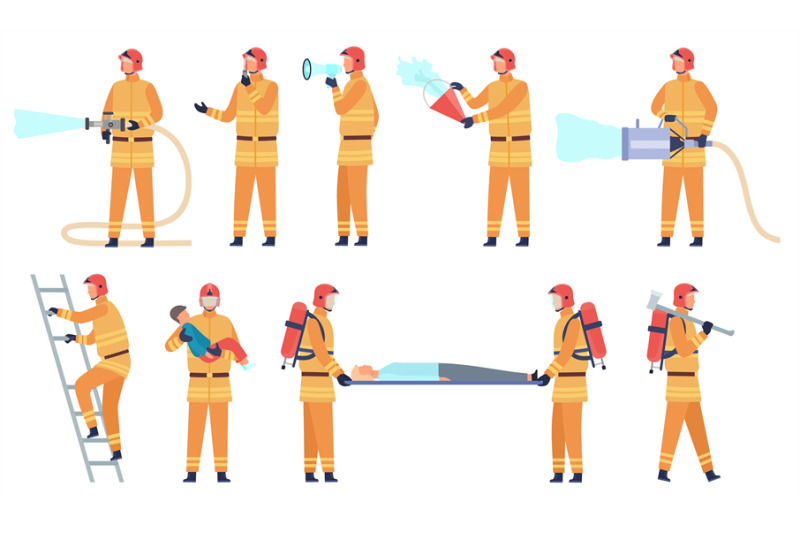 flat-fireman-worker-in-uniform-saving-people-and-put-out-flame-firefi