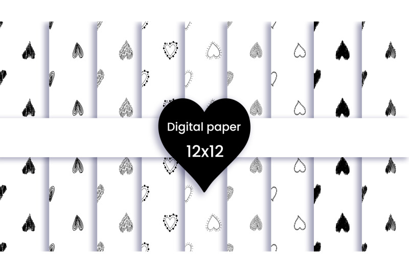 black-and-white-heart-digital-paper
