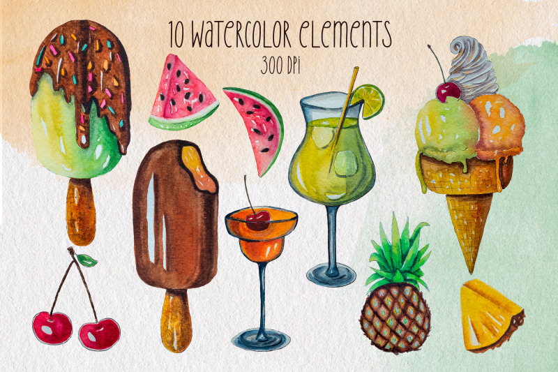 fruity-watercolor-summer-clipart-with-ice-cream
