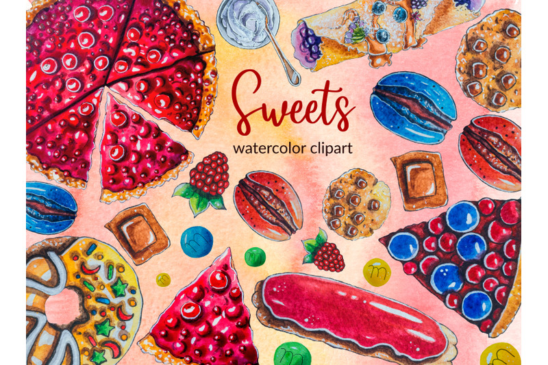 sweets-watercolor-hand-painted-clipart-donuts-watercolor