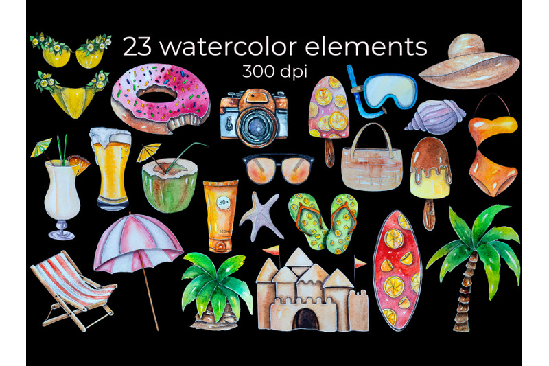 summer-watercolor-clipart-tropical-beach-clipart-png