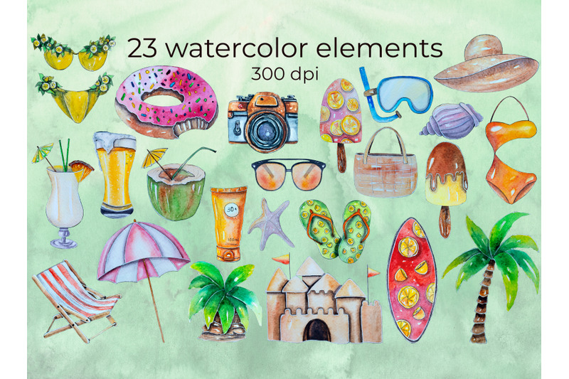 summer-watercolor-clipart-tropical-beach-clipart-png