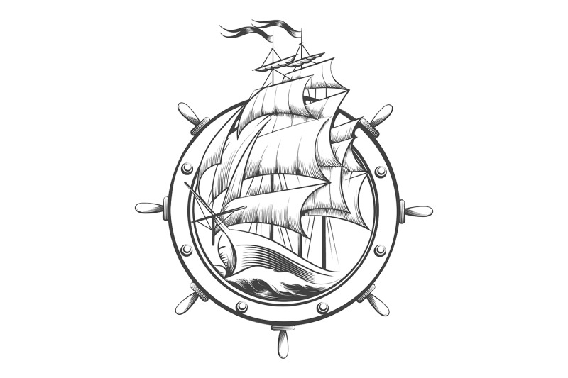 sail-ship-inside-ship-wheel-engraving-tattoo