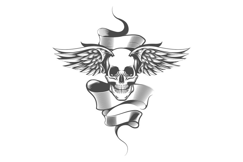 winged-skull-and-banner-tattoo-on-white-background