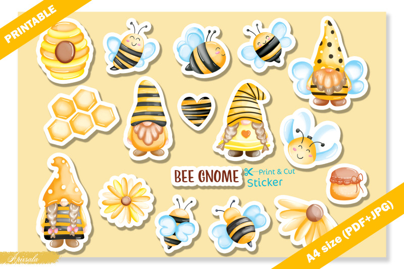 cute-bee-gnome-watercolor-printable-sticker