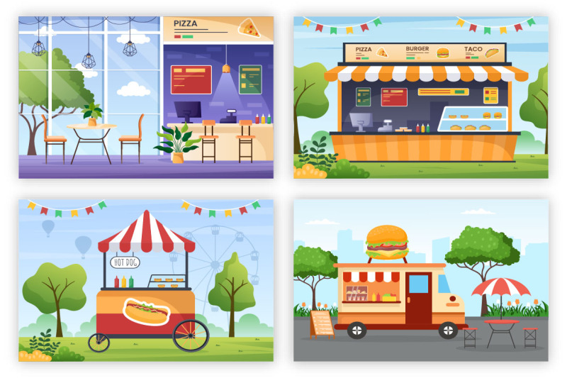 17-food-court-and-food-truck-flat-design-illustration