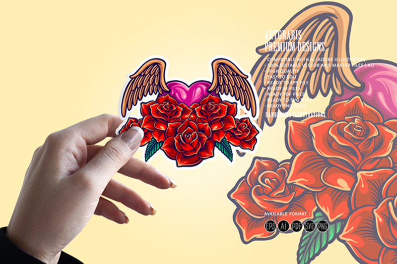 flying-angel-rose-isolated-ornate-illustration