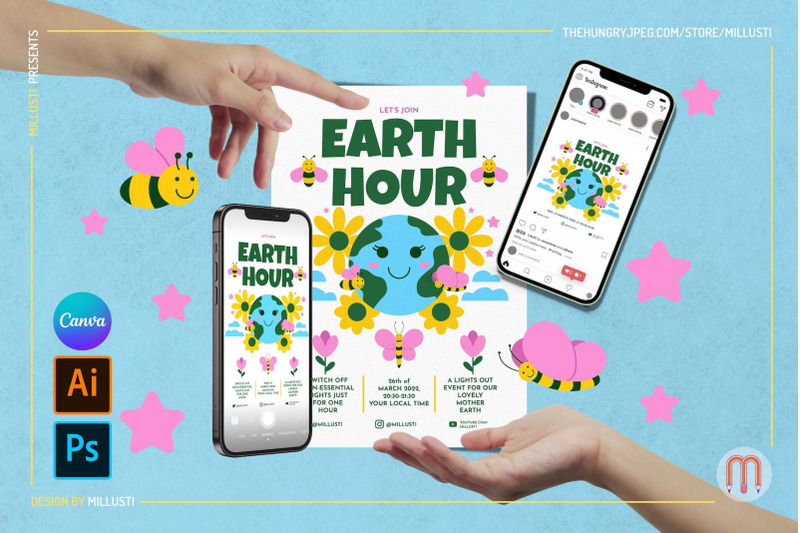 cartoon-earth-hour-flyer-template