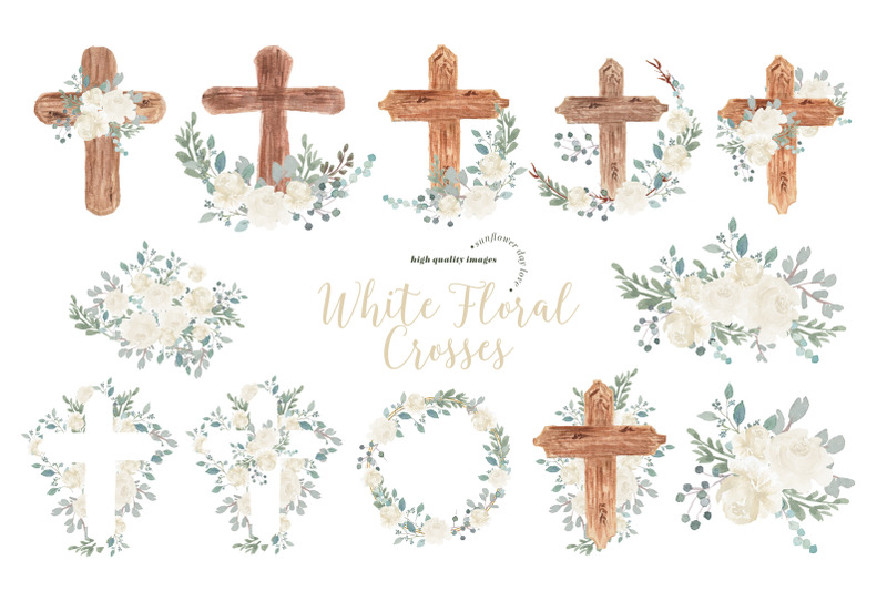 white-floral-easter-cross-clipart-greenery-floral