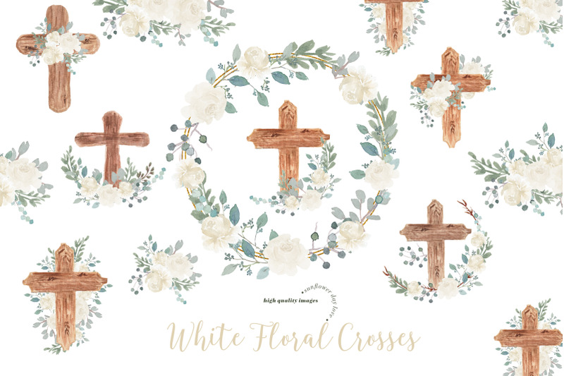 white-floral-easter-cross-clipart-greenery-floral