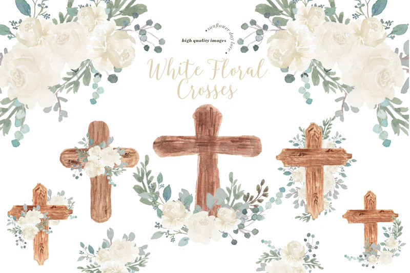 white-floral-easter-cross-clipart-greenery-floral