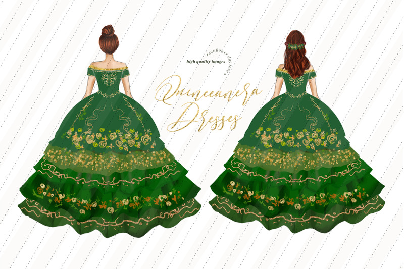 green-floral-quinceaera-clipart-emerald-green-quinceaera