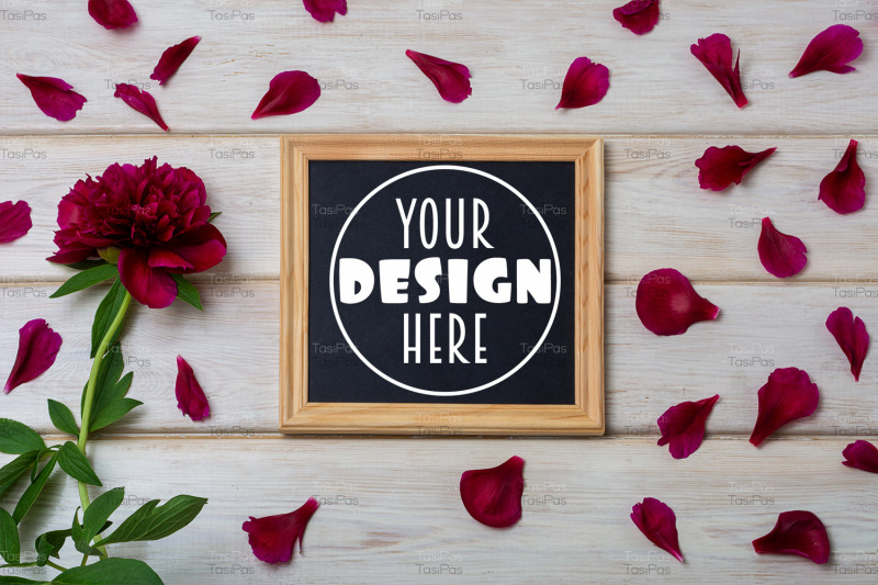 black-square-chalkboard-frame-mockup-with-burgundy-peony-and-petals