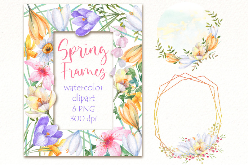 spring-flowers-watercolor-clipart-bundle-crocus-frame-png