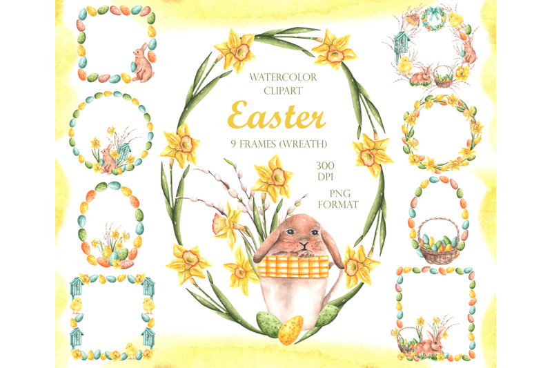 easter-watercolor-clipart-wreath-frame-border-happy-easter-print