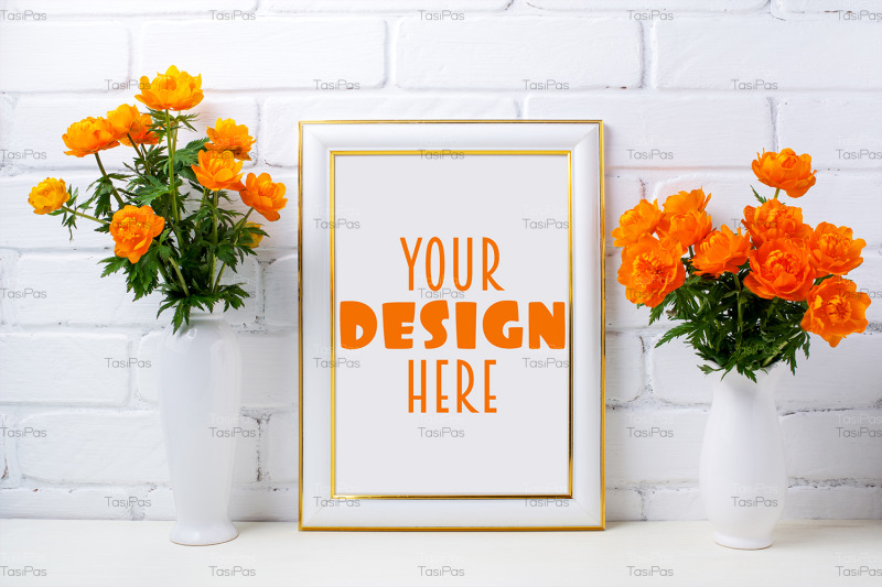 gold-decorated-white-frame-mockup-with-two-globeflowers-vase