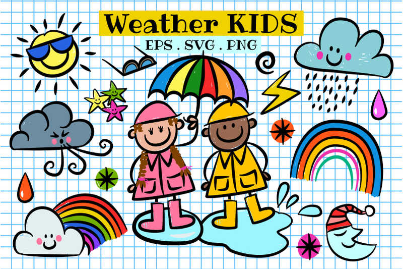 weather-kids-vector-doodle-clip-art-set