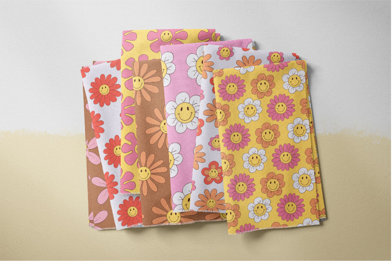 smiley-flowers-retro-seamless-patterns