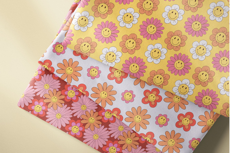 smiley-flowers-retro-seamless-patterns