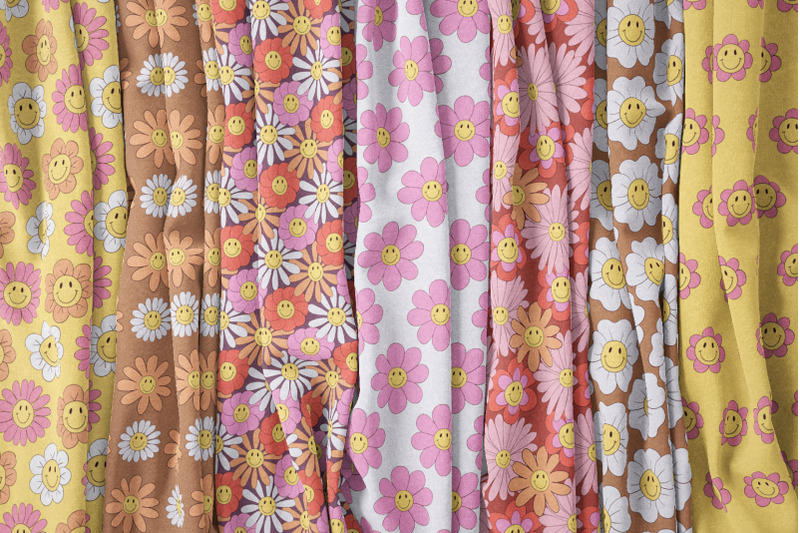 smiley-flowers-retro-seamless-patterns