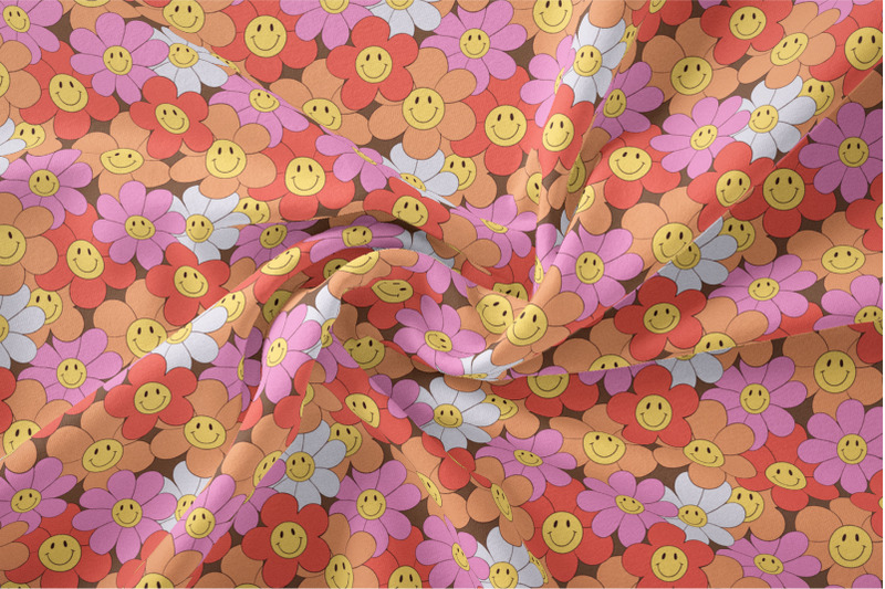smiley-flowers-retro-seamless-patterns