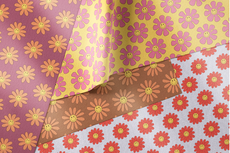smiley-flowers-retro-seamless-patterns