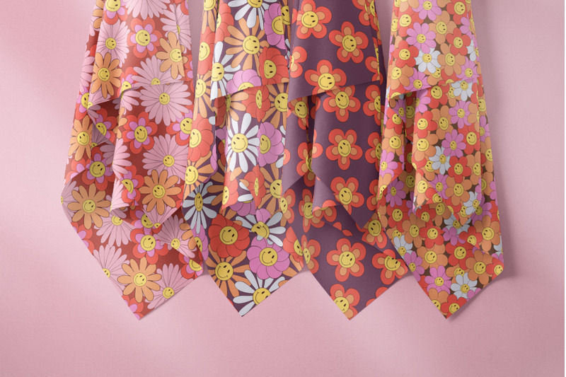 smiley-flowers-retro-seamless-patterns