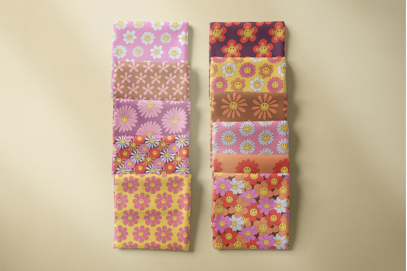 smiley-flowers-retro-seamless-patterns