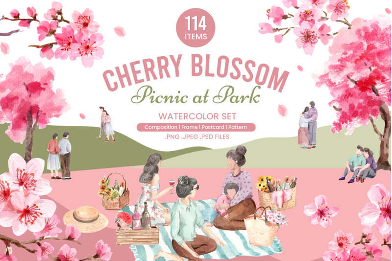 cherry-blossom-picnic-at-park-watercolor