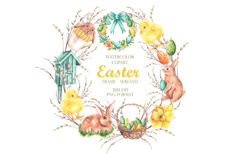 happy-easter-watercolor-wreath-frame-easter-clipart-easter-bunny