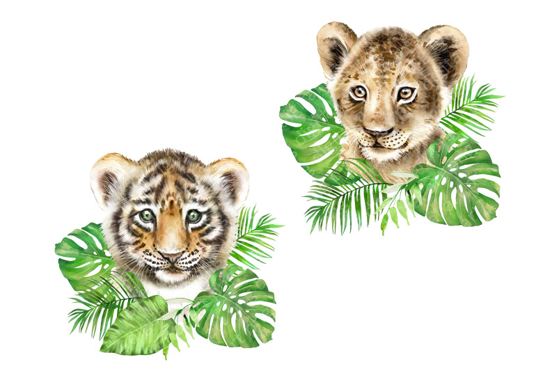 african-animals-watercolor-set-lion-cub-elephant-tiger-cub-giraffe